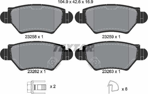 Textar 2325803 - Bremsbelagsatz, Scheibenbremse alexcarstop-ersatzteile.com