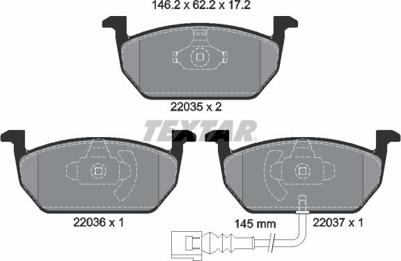 Textar 2203501 - Bremsbelagsatz, Scheibenbremse alexcarstop-ersatzteile.com