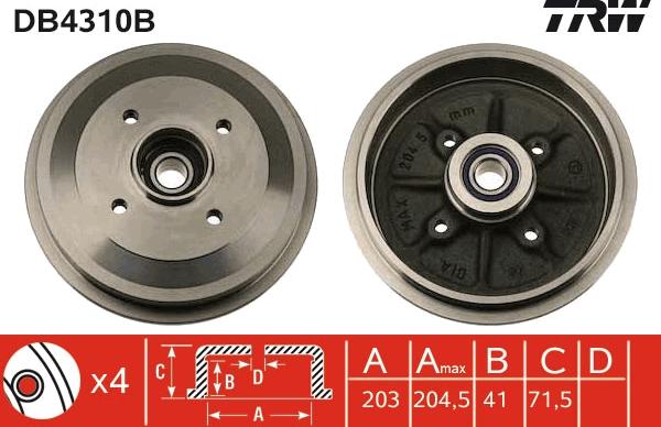 TRW DB4310B - Bremstrommel alexcarstop-ersatzteile.com