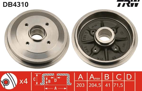 TRW DB4310 - Bremstrommel alexcarstop-ersatzteile.com