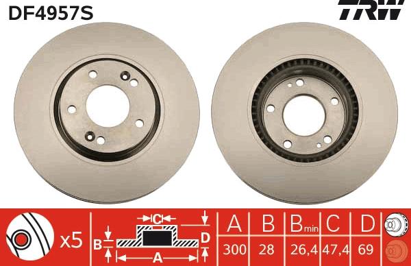 TRW DF4957S - Bremsscheibe alexcarstop-ersatzteile.com