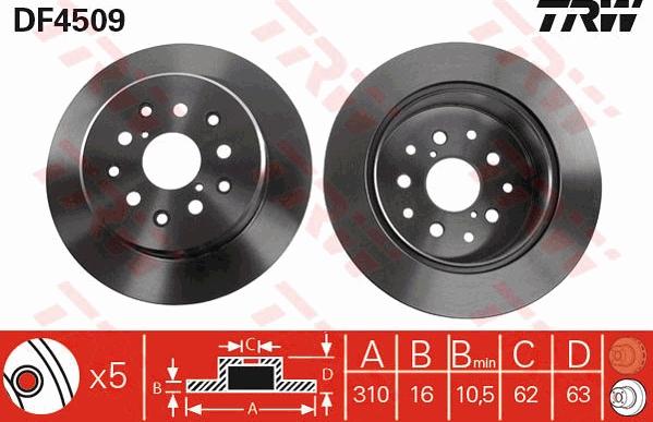 TRW DF4509 - Bremsscheibe alexcarstop-ersatzteile.com