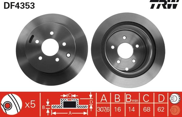 TRW DF4353 - Bremsscheibe alexcarstop-ersatzteile.com