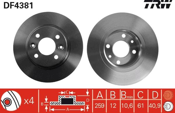 TRW DF4381 - Bremsscheibe alexcarstop-ersatzteile.com