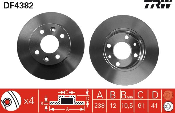 TRW DF4382 - Bremsscheibe alexcarstop-ersatzteile.com