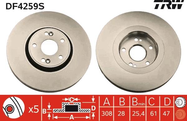 TRW DF4259S - Bremsscheibe alexcarstop-ersatzteile.com