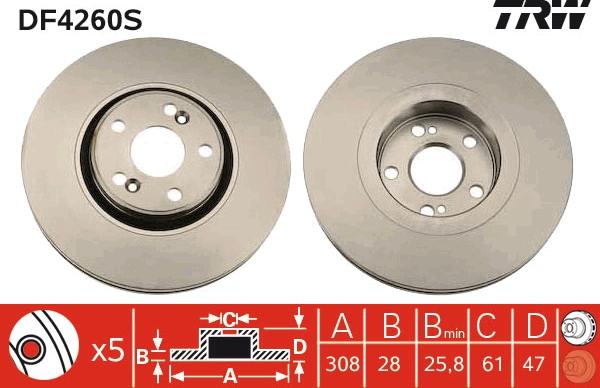 TRW DF4260S - Bremsscheibe alexcarstop-ersatzteile.com