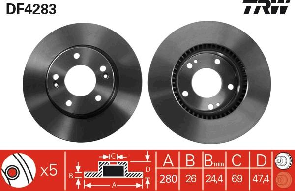 TRW DF4283 - Bremsscheibe alexcarstop-ersatzteile.com