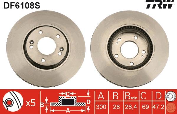 TRW DF6108S - Bremsscheibe alexcarstop-ersatzteile.com