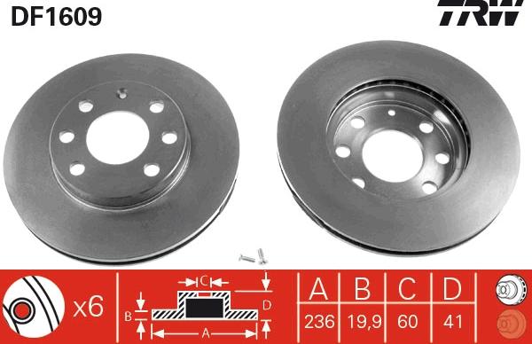 TRW DF1609 - Bremsscheibe alexcarstop-ersatzteile.com