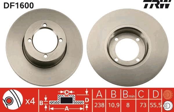 TRW DF1600 - Bremsscheibe alexcarstop-ersatzteile.com