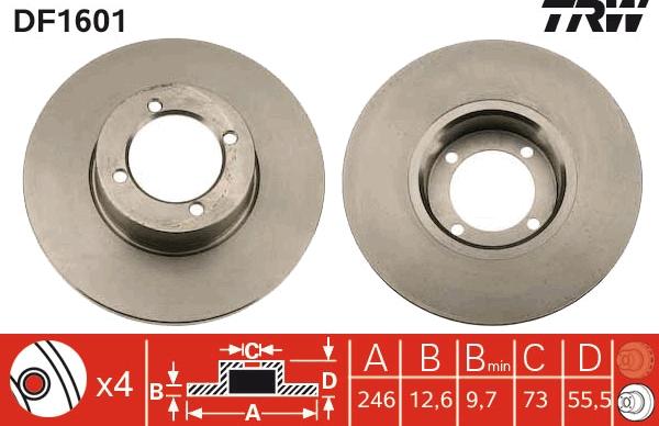 TRW DF1601 - Bremsscheibe alexcarstop-ersatzteile.com