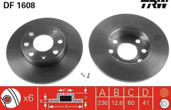 TRW DF1608 - Bremsscheibe alexcarstop-ersatzteile.com