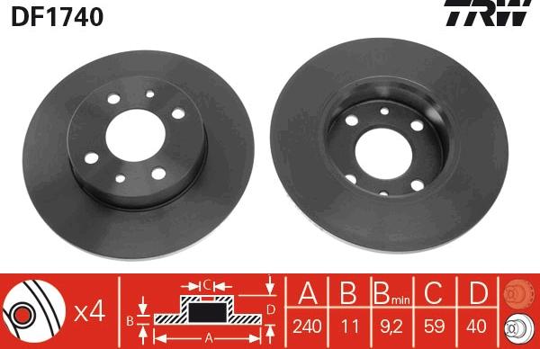 TRW DF1740 - Bremsscheibe alexcarstop-ersatzteile.com