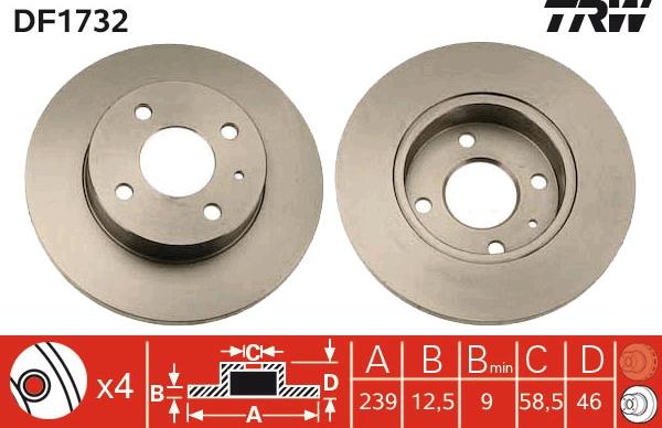 TRW DF1732 - Bremsscheibe alexcarstop-ersatzteile.com