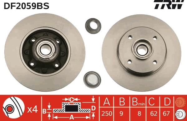 TRW DF2059BS - Bremsscheibe alexcarstop-ersatzteile.com