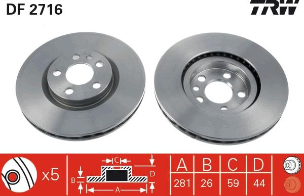 TRW DF2716 - Bremsscheibe alexcarstop-ersatzteile.com