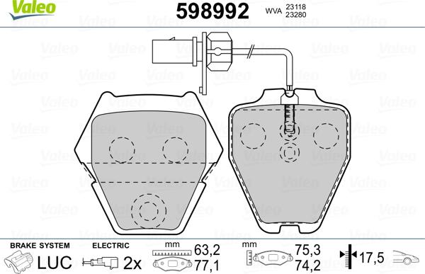 Valeo 598992 - Bremsbelagsatz, Scheibenbremse alexcarstop-ersatzteile.com