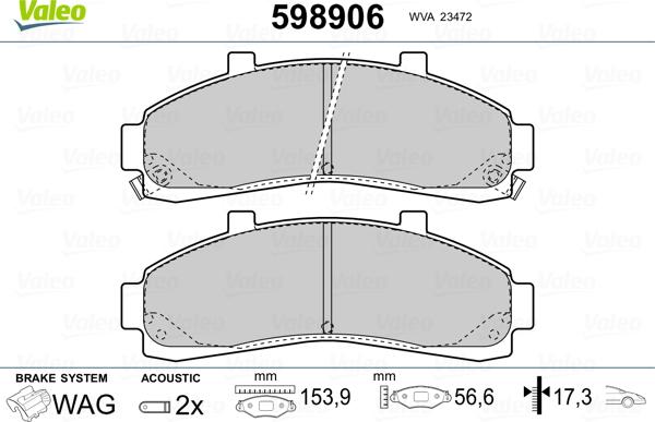 Valeo 598906 - Bremsbelagsatz, Scheibenbremse alexcarstop-ersatzteile.com