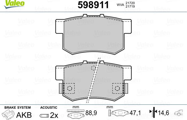 Valeo 598911 - Bremsbelagsatz, Scheibenbremse alexcarstop-ersatzteile.com