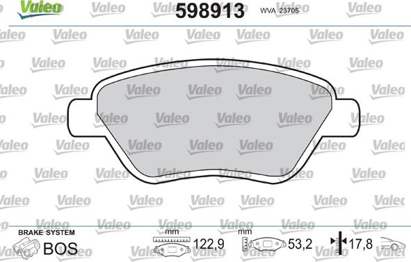 Valeo 598913 - Bremsbelagsatz, Scheibenbremse alexcarstop-ersatzteile.com