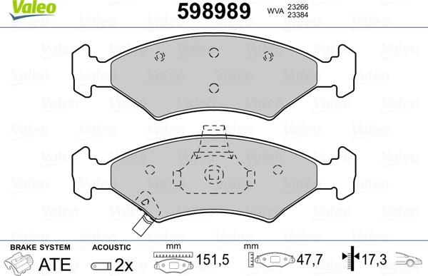 Valeo 598989 - Bremsbelagsatz, Scheibenbremse alexcarstop-ersatzteile.com