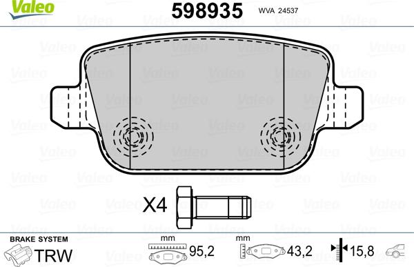 Valeo 598935 - Bremsbelagsatz, Scheibenbremse alexcarstop-ersatzteile.com