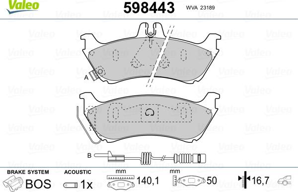 Valeo 598443 - Bremsbelagsatz, Scheibenbremse alexcarstop-ersatzteile.com