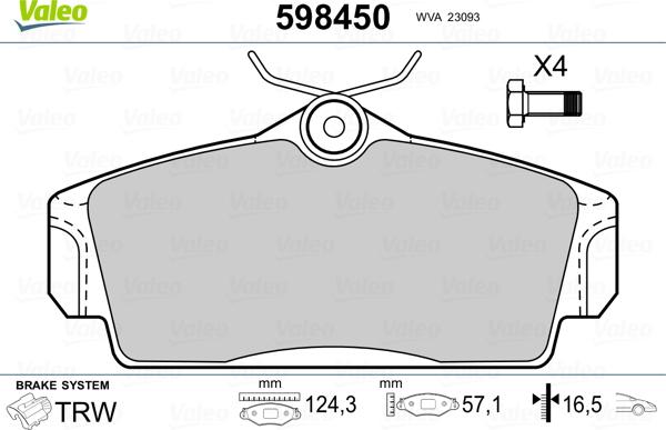 Valeo 598450 - Bremsbelagsatz, Scheibenbremse alexcarstop-ersatzteile.com