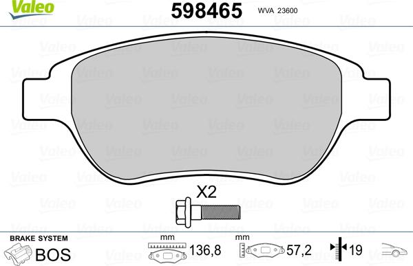 Valeo 598465 - Bremsbelagsatz, Scheibenbremse alexcarstop-ersatzteile.com