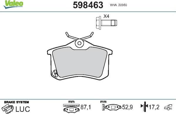 Valeo 598463 - Bremsbelagsatz, Scheibenbremse alexcarstop-ersatzteile.com