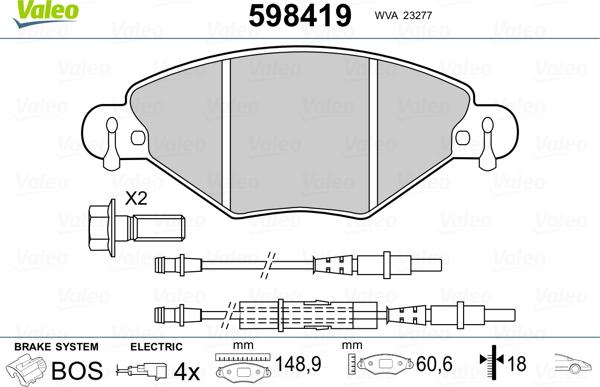 Valeo 598419 - Bremsbelagsatz, Scheibenbremse alexcarstop-ersatzteile.com