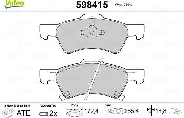 Valeo 598415 - Bremsbelagsatz, Scheibenbremse alexcarstop-ersatzteile.com