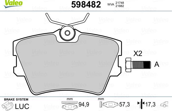 Valeo 598482 - Bremsbelagsatz, Scheibenbremse alexcarstop-ersatzteile.com