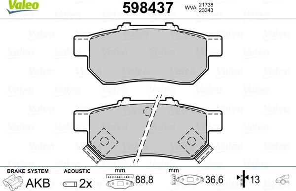 Valeo 598437 - Bremsbelagsatz, Scheibenbremse alexcarstop-ersatzteile.com