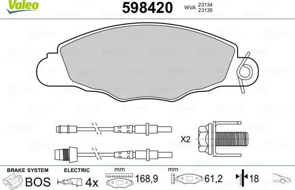 Valeo 598420 - Bremsbelagsatz, Scheibenbremse alexcarstop-ersatzteile.com