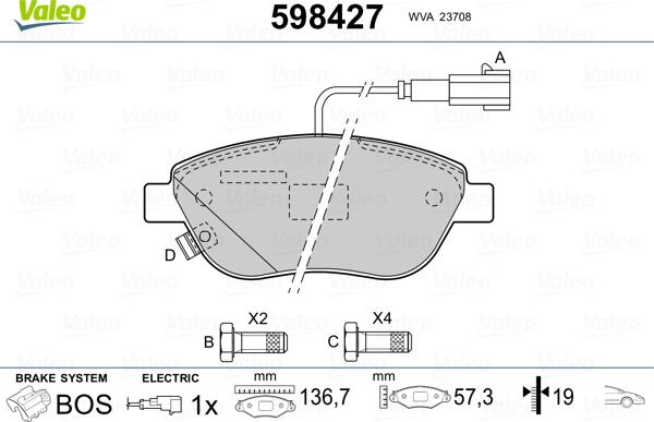 Valeo 598427 - Bremsbelagsatz, Scheibenbremse alexcarstop-ersatzteile.com