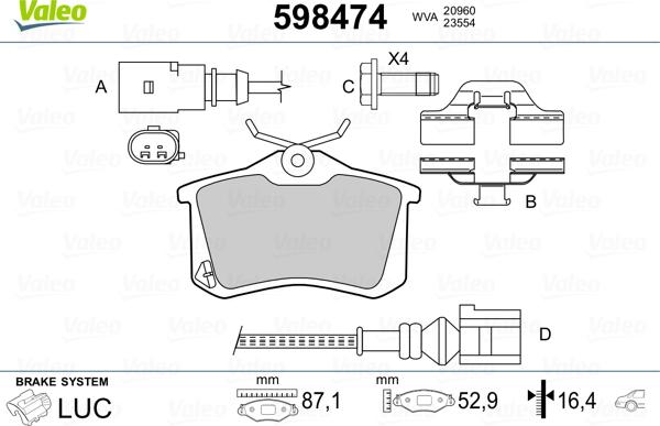 Valeo 598474 - Bremsbelagsatz, Scheibenbremse alexcarstop-ersatzteile.com