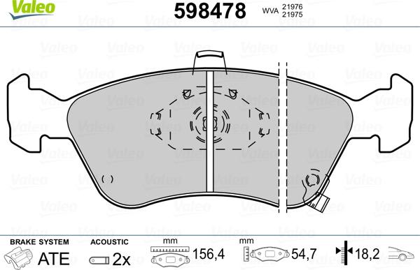 Valeo 598478 - Bremsbelagsatz, Scheibenbremse alexcarstop-ersatzteile.com