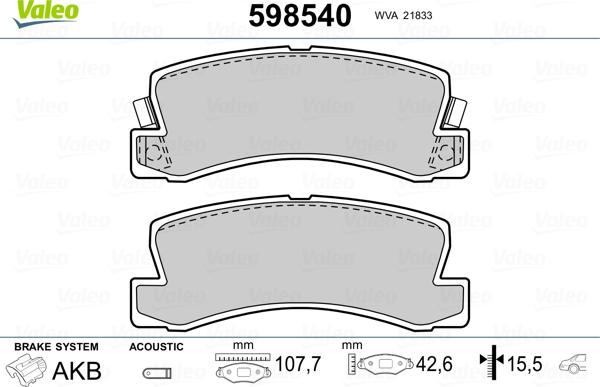 Valeo 598540 - Bremsbelagsatz, Scheibenbremse alexcarstop-ersatzteile.com