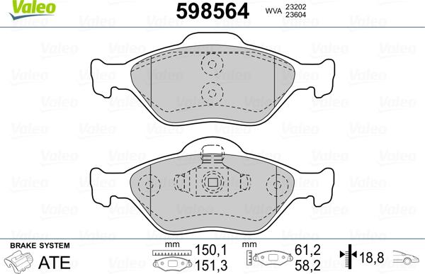 Valeo 598564 - Bremsbelagsatz, Scheibenbremse alexcarstop-ersatzteile.com