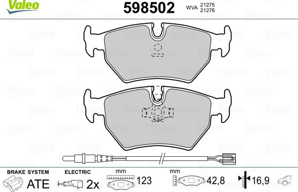 Valeo 598502 - Bremsbelagsatz, Scheibenbremse alexcarstop-ersatzteile.com