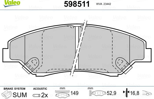 Valeo 598511 - Bremsbelagsatz, Scheibenbremse alexcarstop-ersatzteile.com