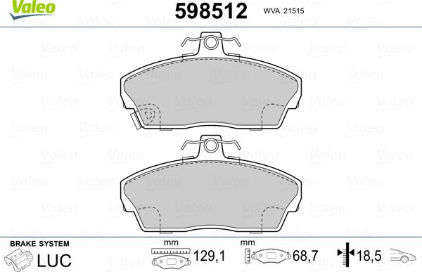 Valeo 598512 - Bremsbelagsatz, Scheibenbremse alexcarstop-ersatzteile.com