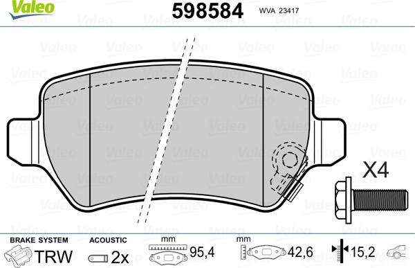 Valeo 598584 - Bremsbelagsatz, Scheibenbremse alexcarstop-ersatzteile.com