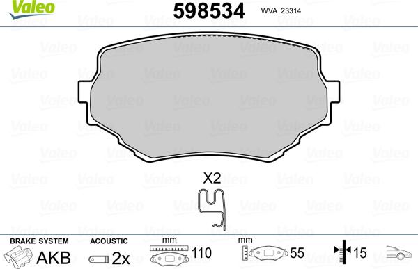 Valeo 598534 - Bremsbelagsatz, Scheibenbremse alexcarstop-ersatzteile.com