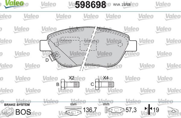 Valeo 598698 - Bremsbelagsatz, Scheibenbremse alexcarstop-ersatzteile.com