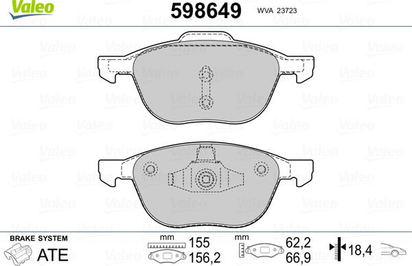 Valeo 598649 - Bremsbelagsatz, Scheibenbremse alexcarstop-ersatzteile.com