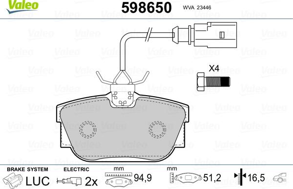 Valeo 598650 - Bremsbelagsatz, Scheibenbremse alexcarstop-ersatzteile.com