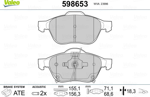 Valeo 598653 - Bremsbelagsatz, Scheibenbremse alexcarstop-ersatzteile.com